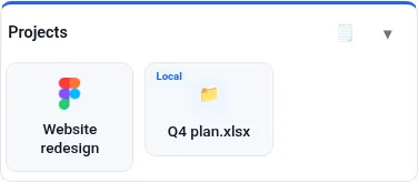 A Projects section with a tile marked Local