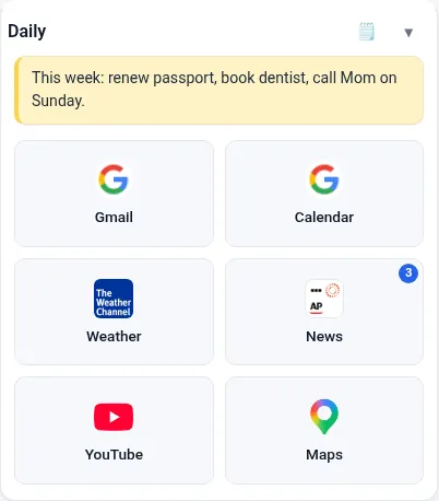 A yellow note at the top of the Daily section
